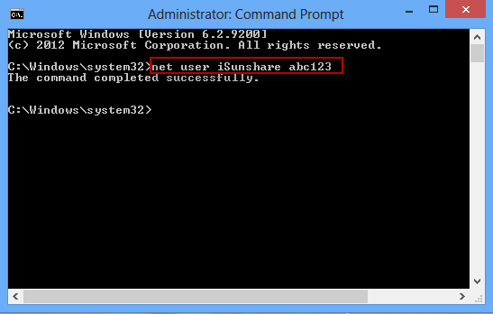 Type command to change Windows 8 password
